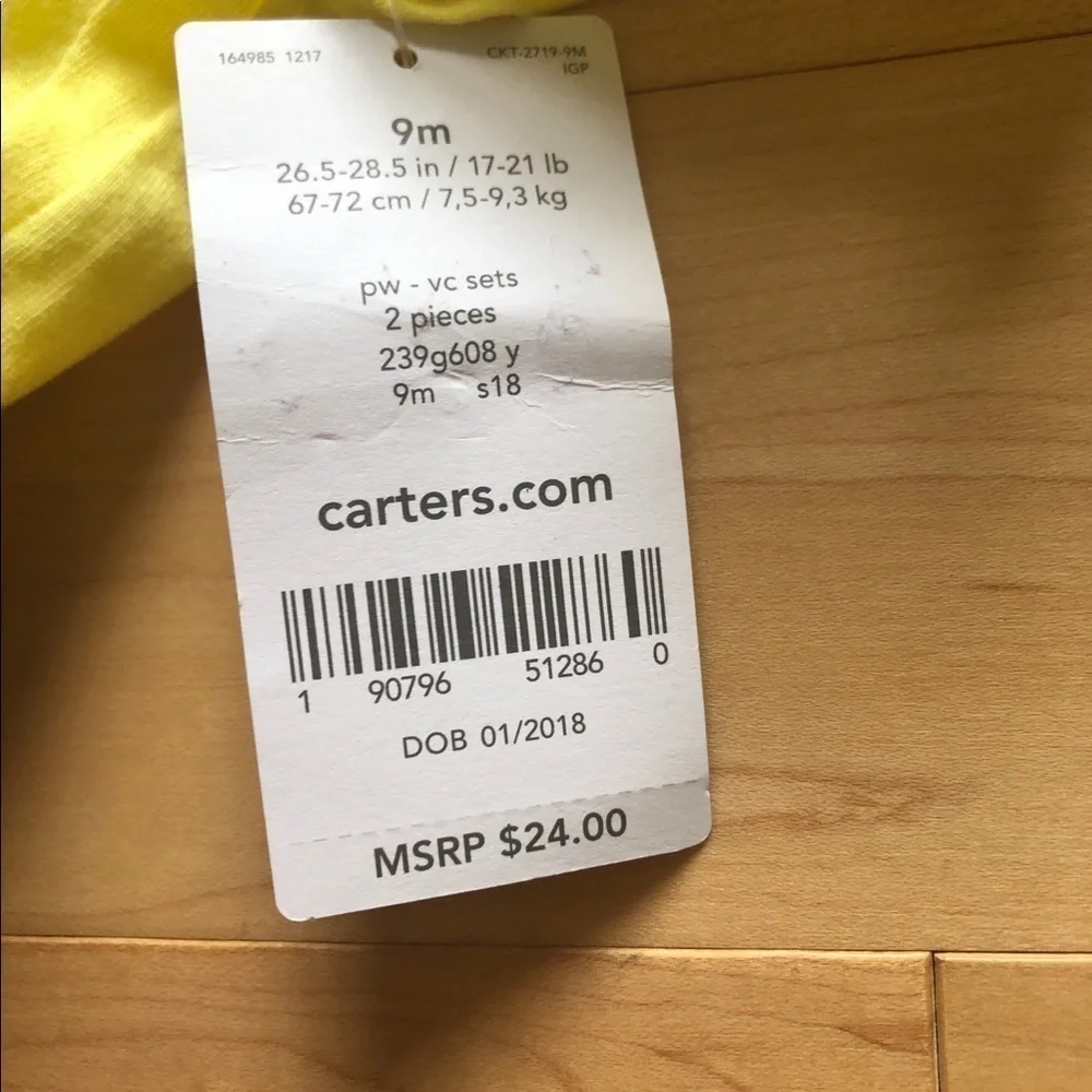 NWT Carter’s yellow baby girl cat floral ruffle shirt and skort outfit 9 months